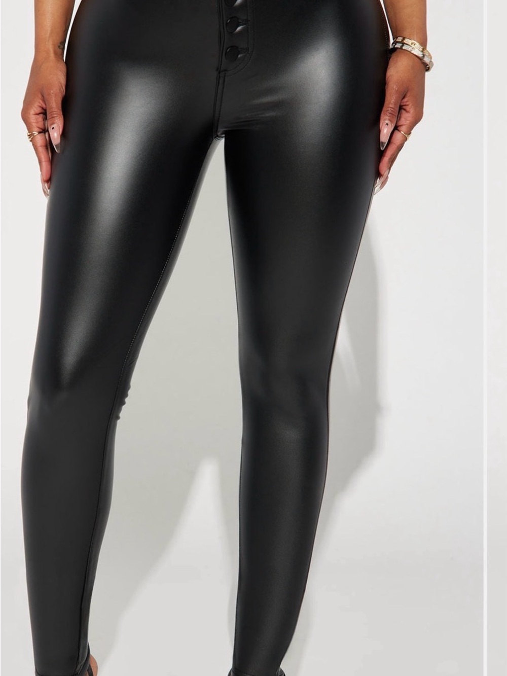 High-Waist Black Faux Leather Leggings- Fashion Nova-Size L